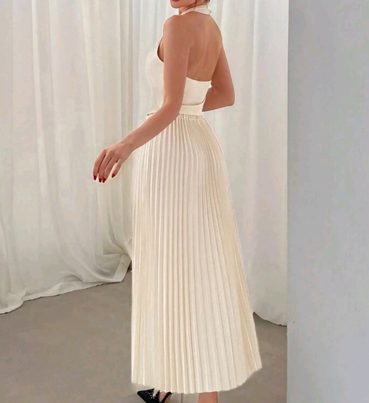 pcs Set Women Valentine's Day Halter Neck Single Breasted Vest And Pleated - Picture 2 of 4